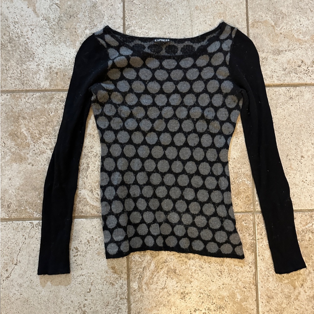Express. Black and Grey Polka Dot Sweater.